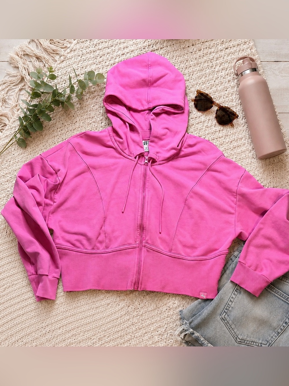 JoyLab Women’s XL Hot Pink Cropped Full Zip Hoodie Athleisure Activewear
